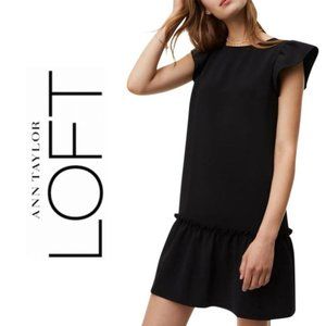 LOFT Black Drop Waist Dress with Ruffle Sleeve Hem